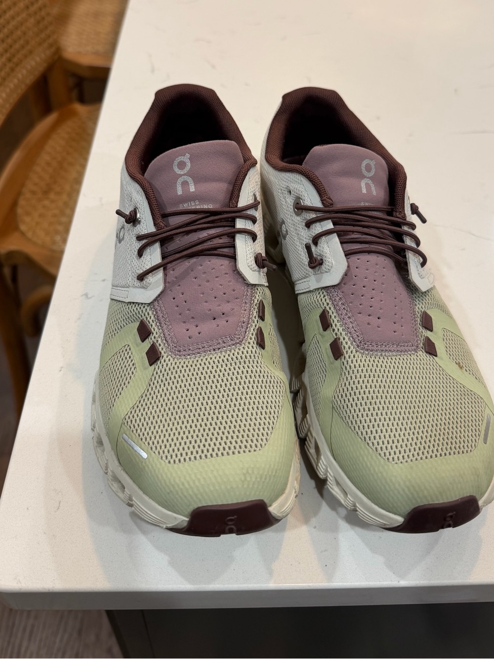 On Running Women's Green and Mauve Cloudflow Sneakers - Picture 2 of 4